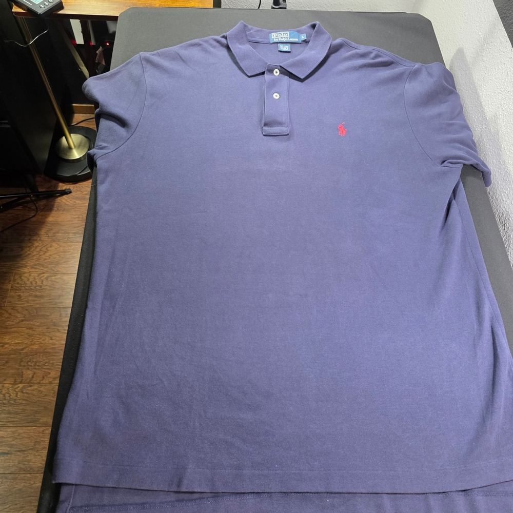 Polo Ralph Lauren Mens Large Navy Blue Short Sleeve Cotton Interlock Polo Shirt*